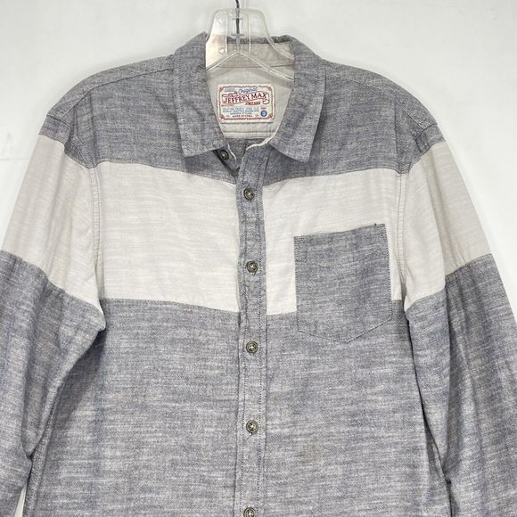 Mens Shirt Small Cotton Gray Color Block Button Up Long Sleeve Jeffrey Max - Picture 1 of 16